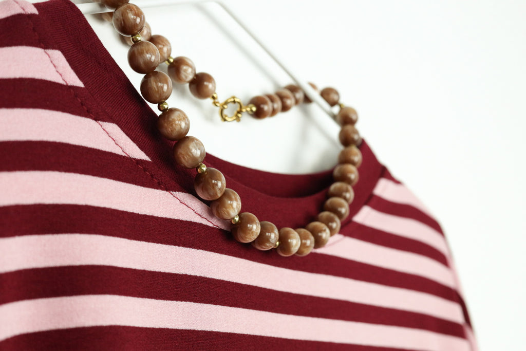 Ketting kralen stainless steel bruin beige