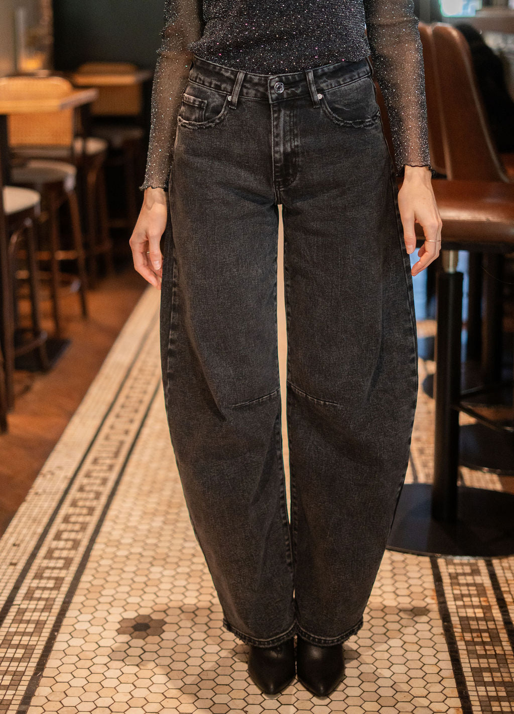 Barrel jeans Queen Hearts donkergrijs