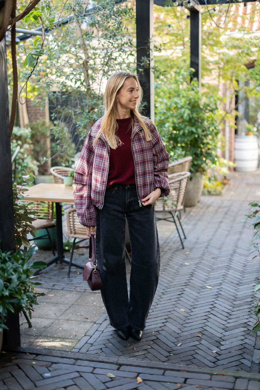 Trui korte mouw bordeaux rood