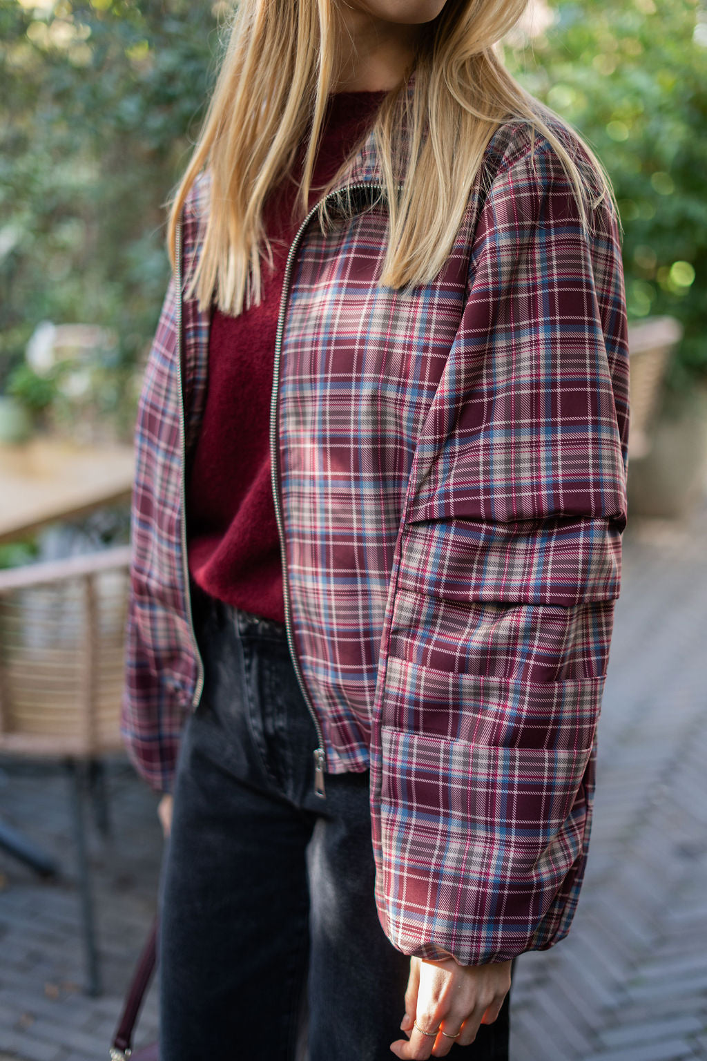 Geruit jasje bordeaux rood roze