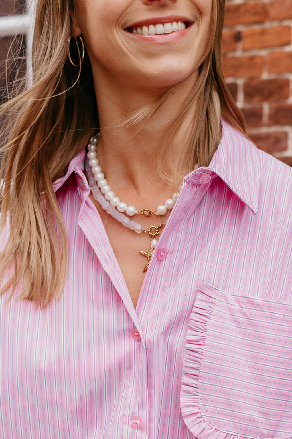 Parelketting stainless steel wit goud