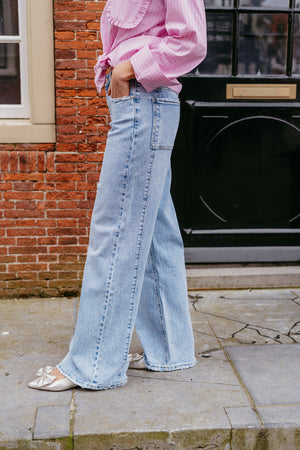 Jeans wide leg Queen Hearts blauw