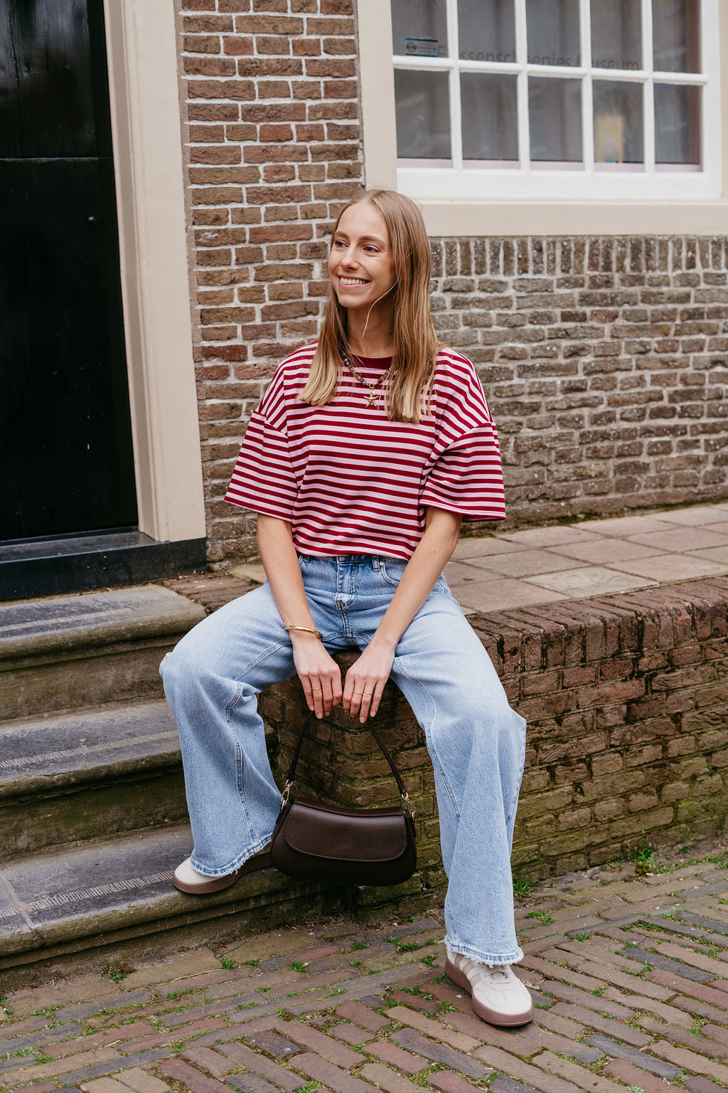 Gestreept T-shirt korte mouw rood roze