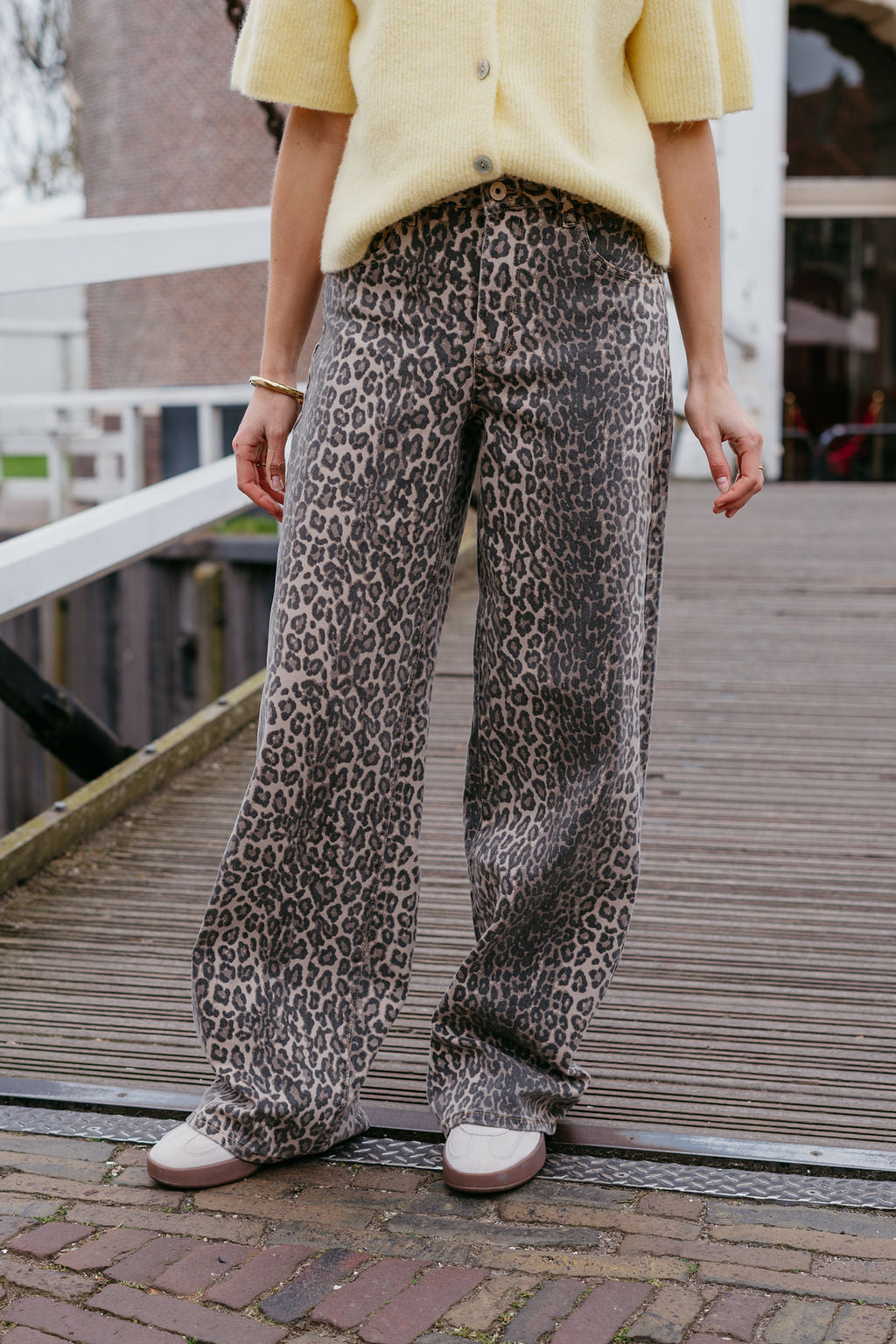 Leopard jeans wide leg tijgerprint beige bruin