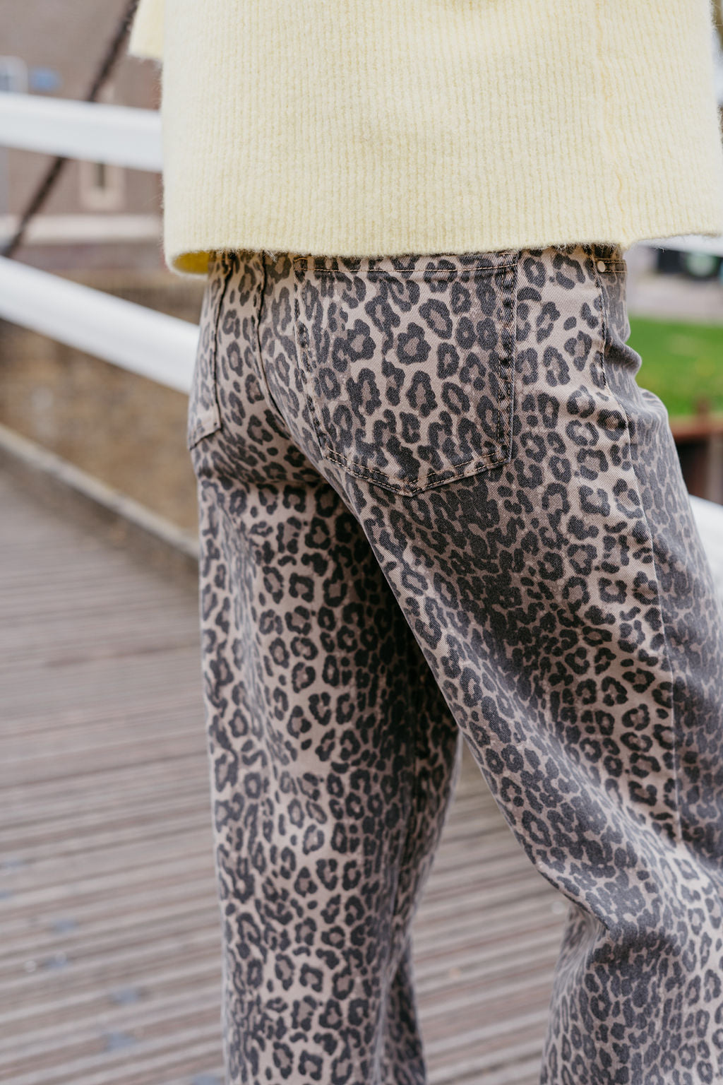 Leopard jeans wide leg tijgerprint beige bruin