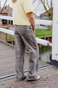 Leopard jeans wide leg tijgerprint beige bruin
