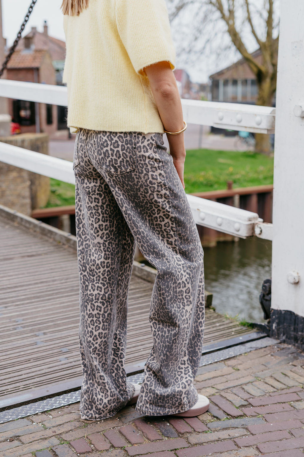 Leopard jeans wide leg tijgerprint beige bruin