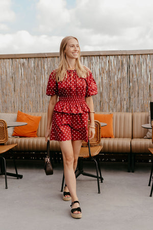 Polkadot short bordeaux roze katoen