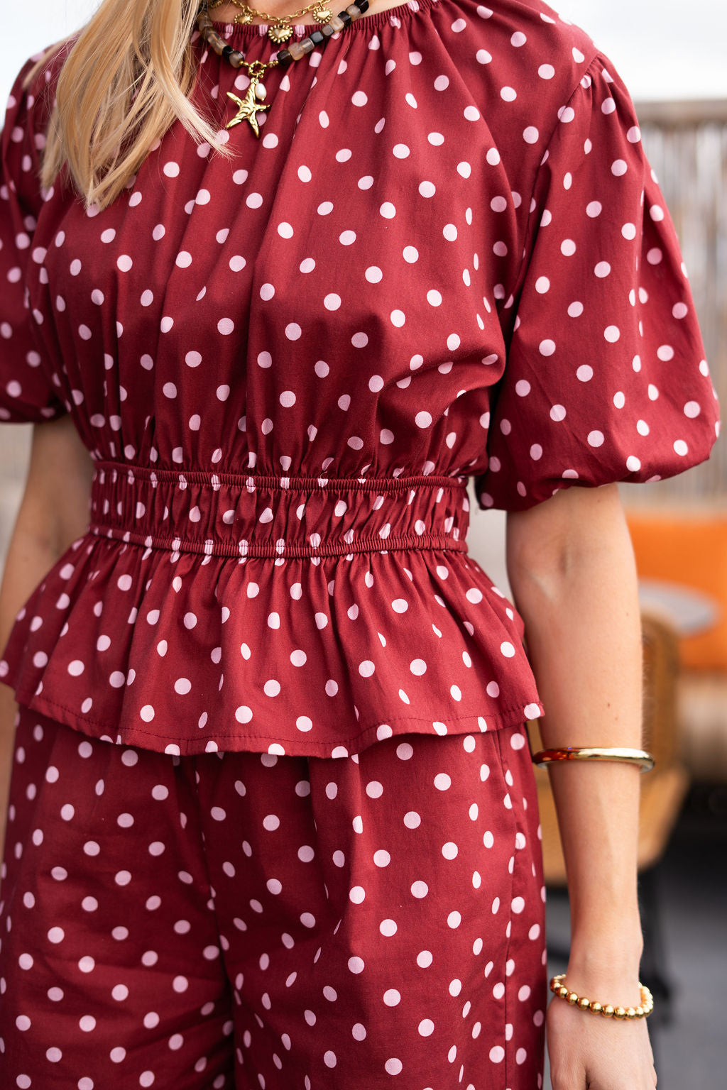 Polkadot short bordeaux roze katoen