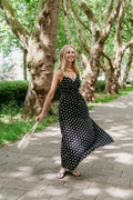 Lange polkadot jurk zwart wit