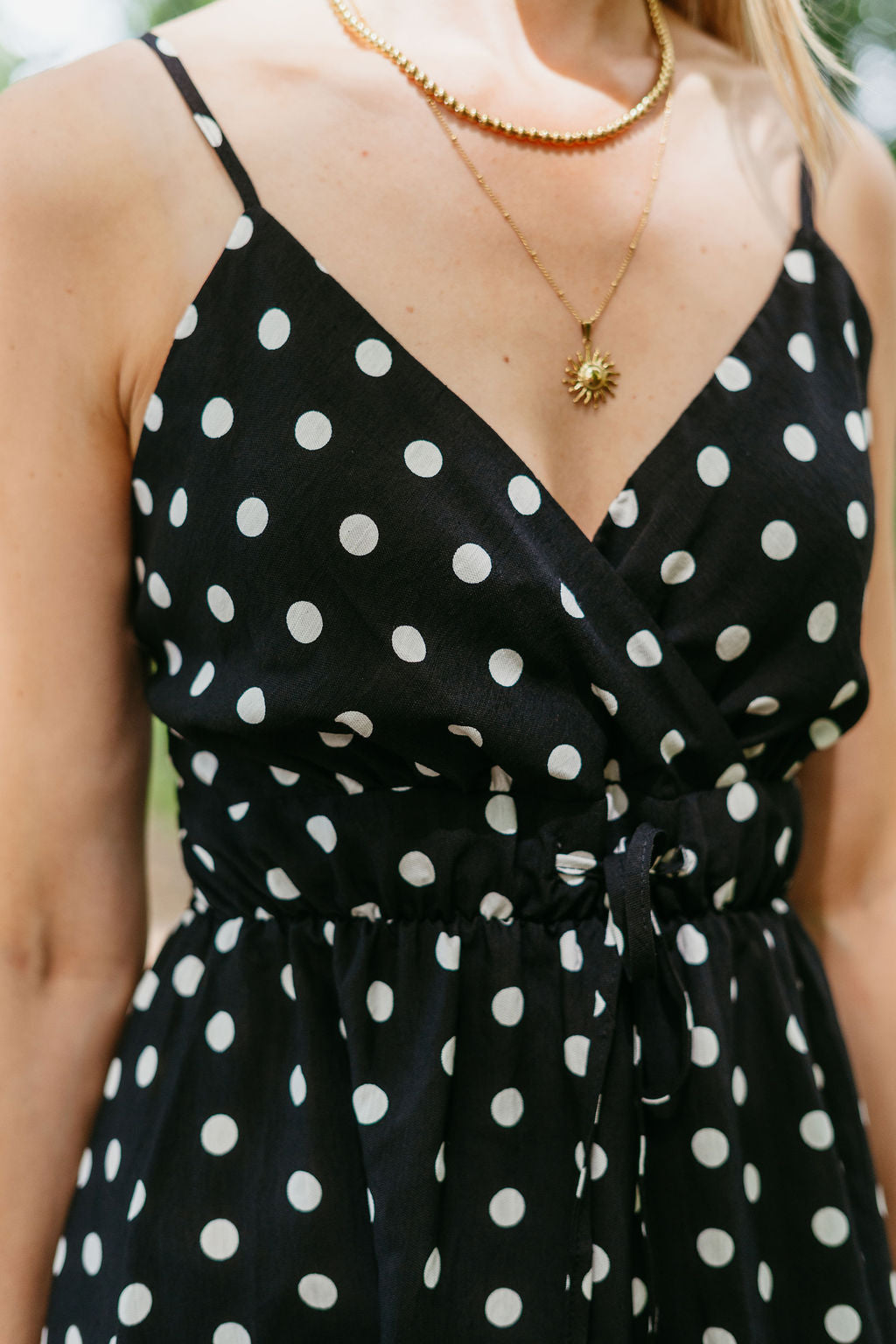 Lange polkadot jurk zwart wit