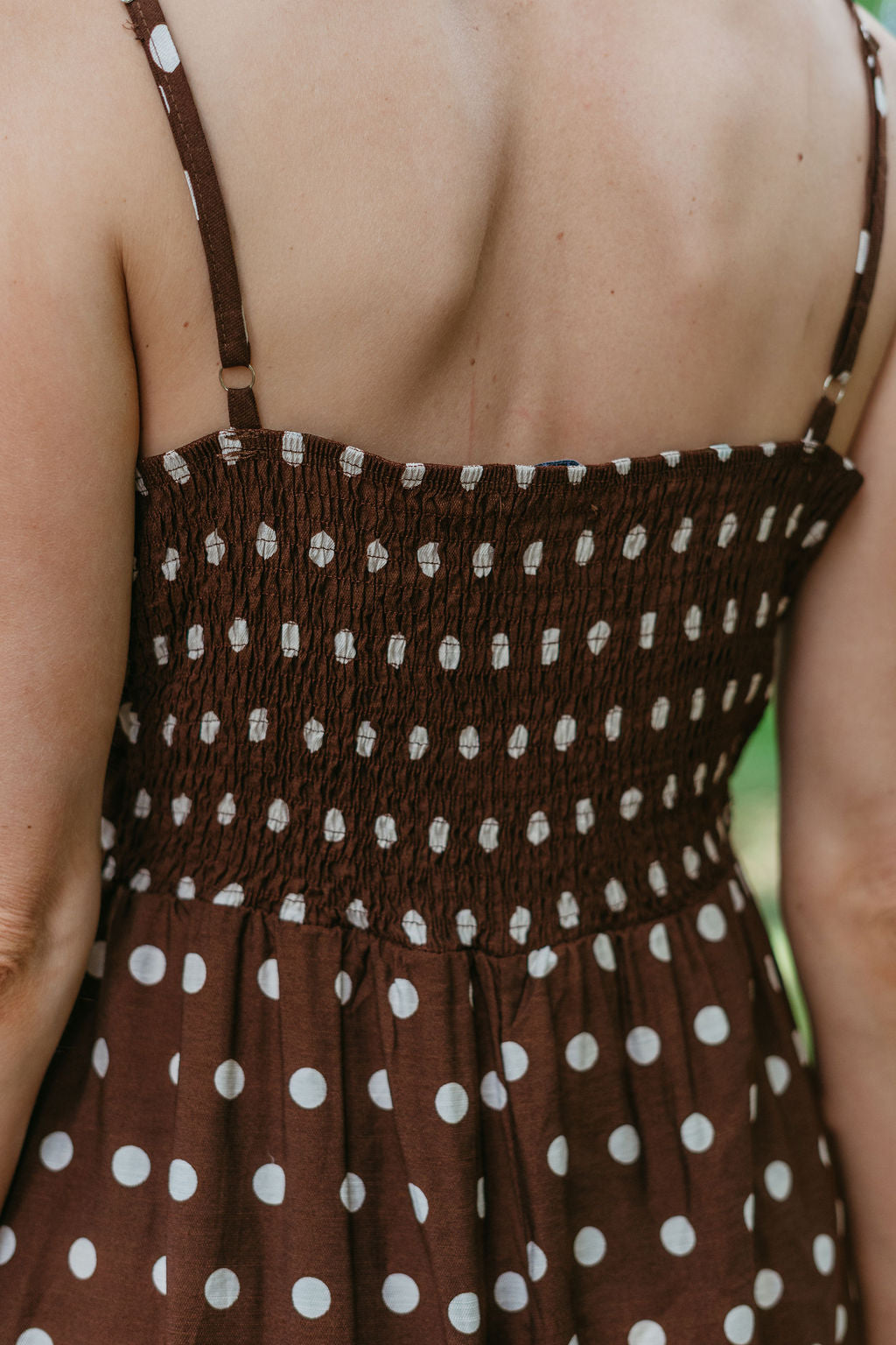 Lange polkadot jurk bruin wit