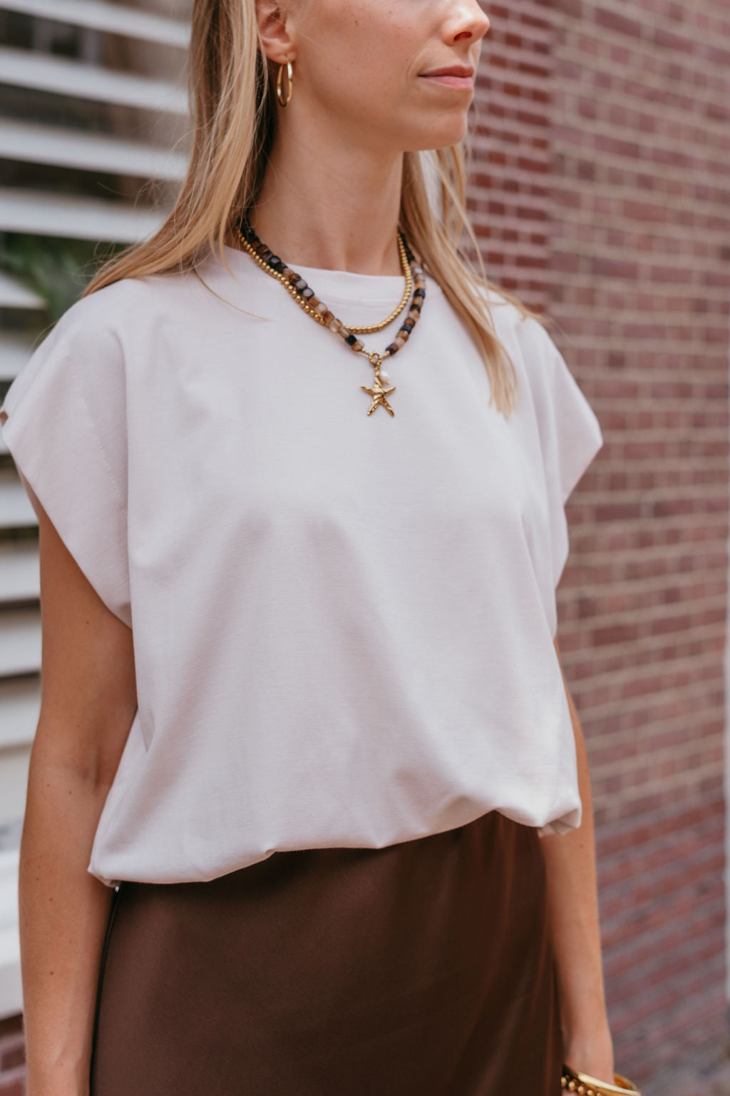 Basic top beige korte mouw