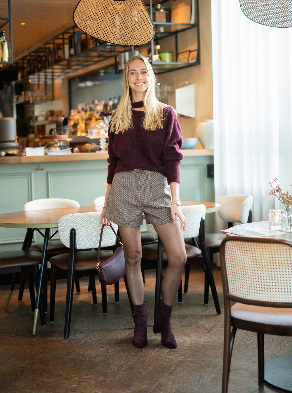Trui open schouder burgundy