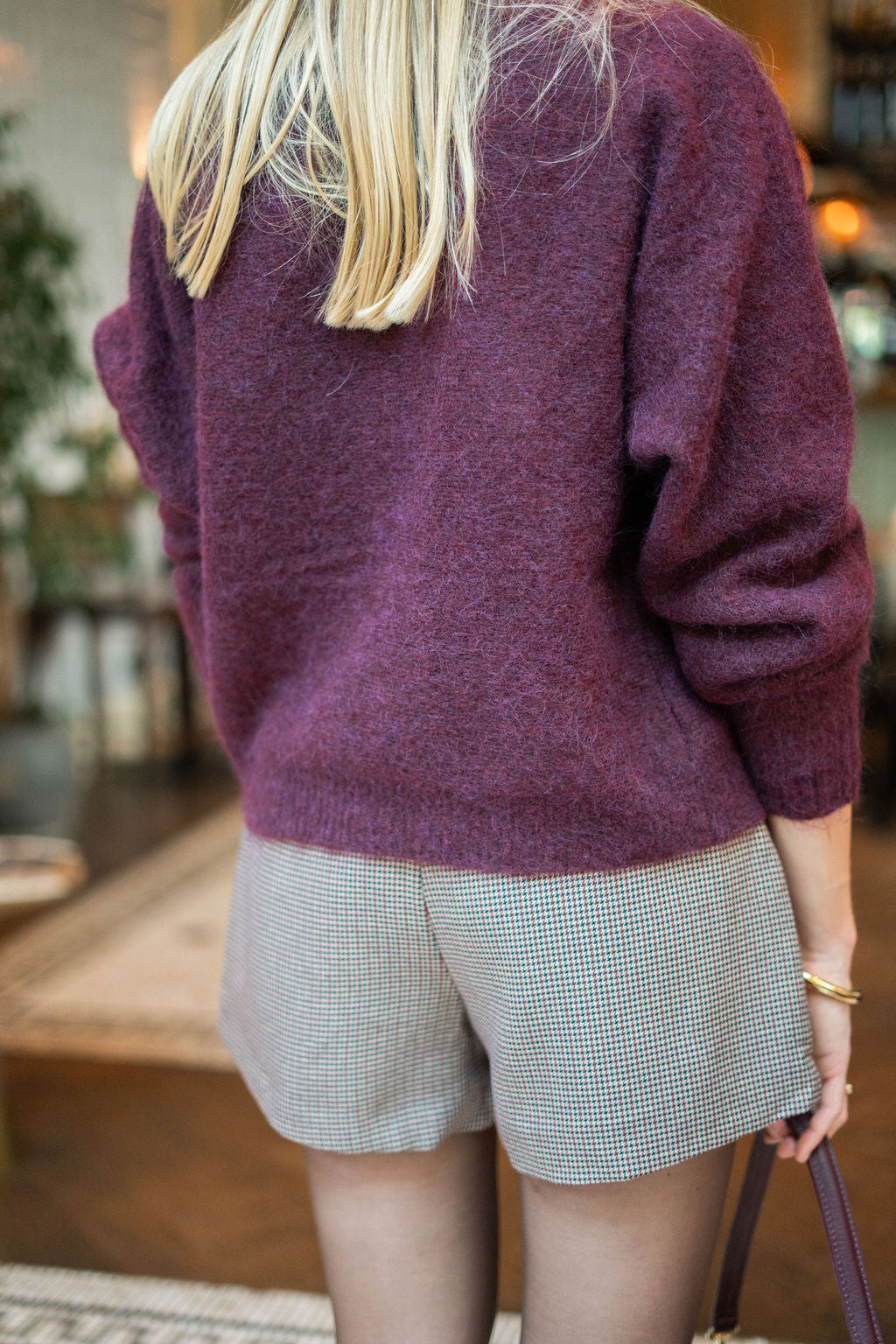 Geruite short bordeaux rood beige