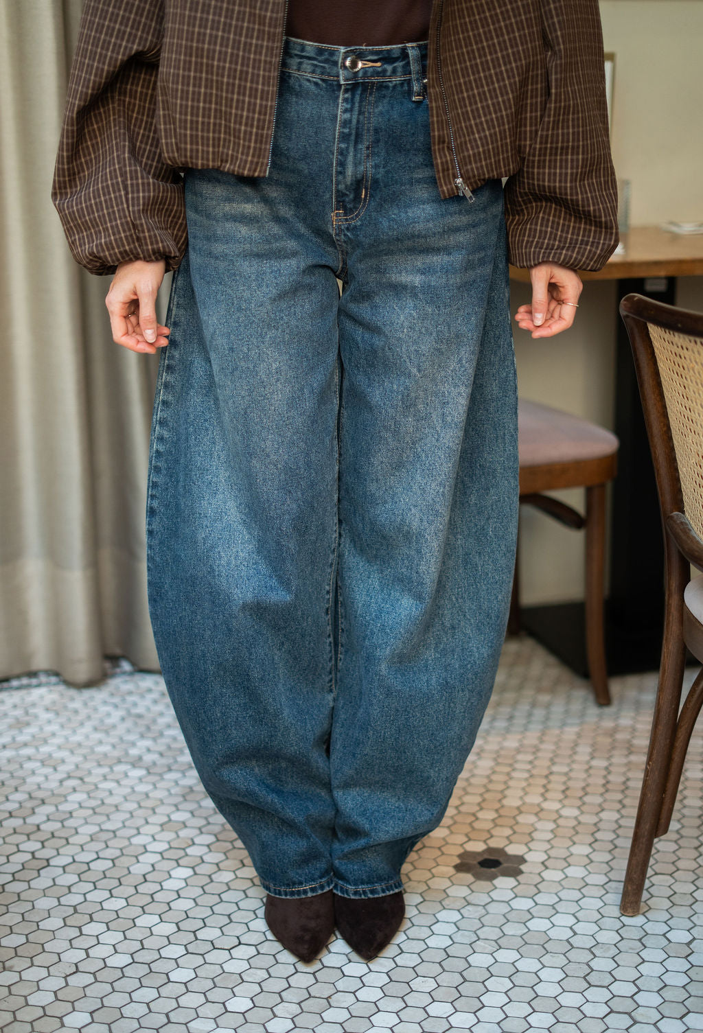 Baggy balloon jeans vintage donkerblauw