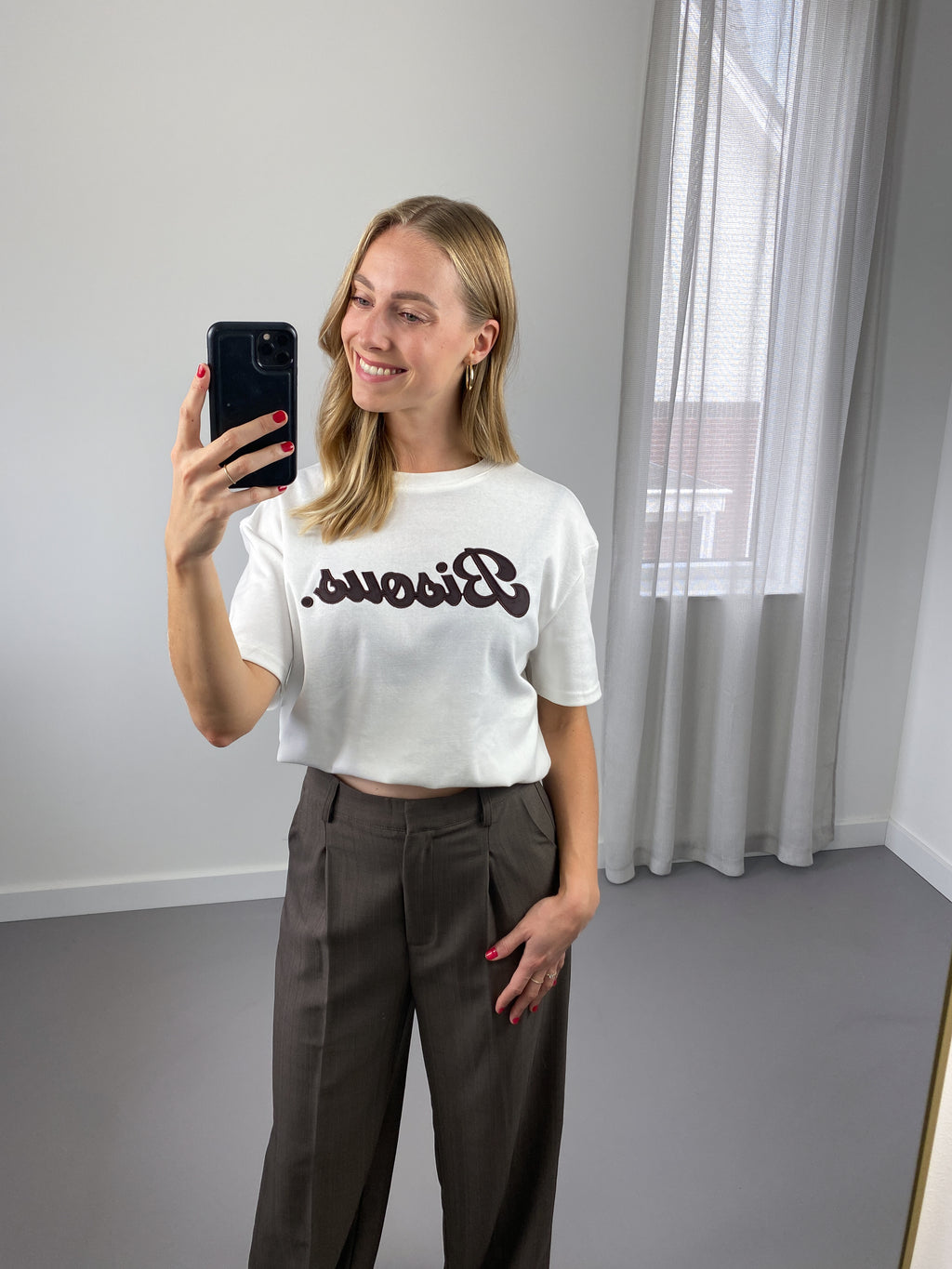 Bisous T-shirt | Wit & Bruin