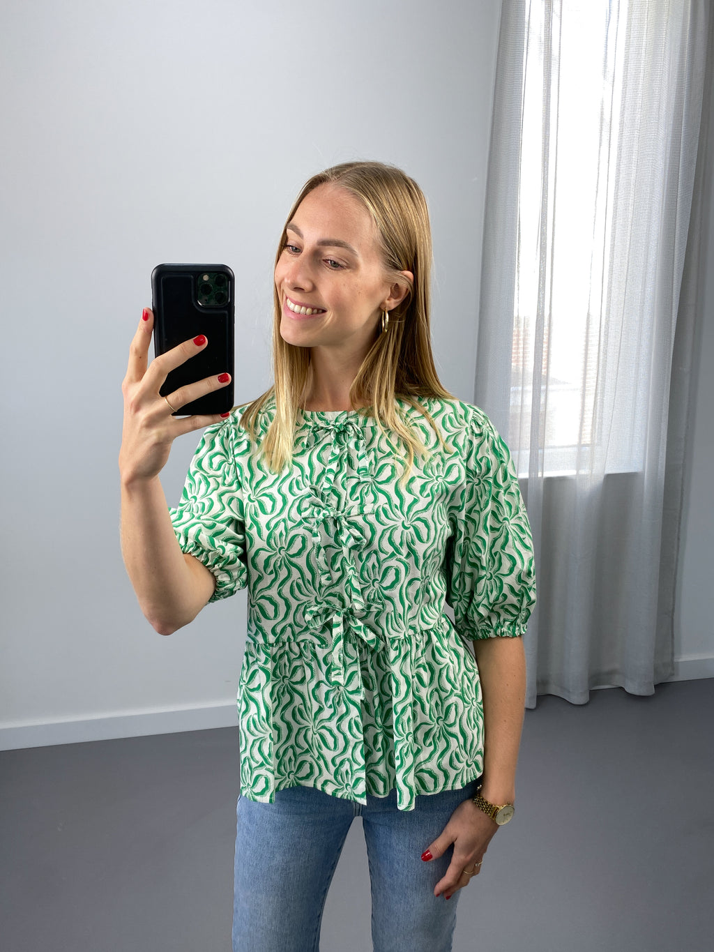 Amélie Blouse | Groen & Wit