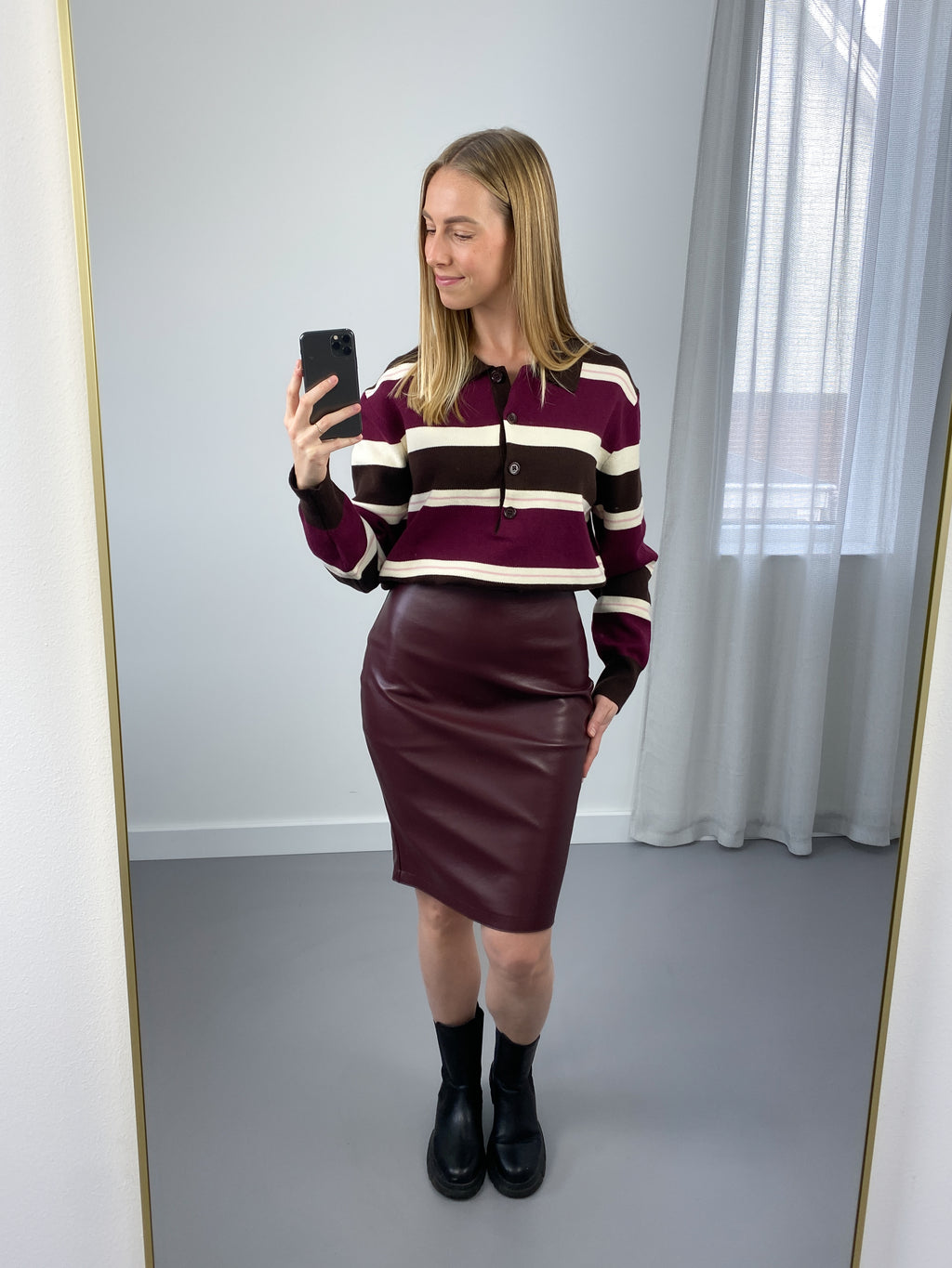 Mae Leather Look Rok  | Burgundy