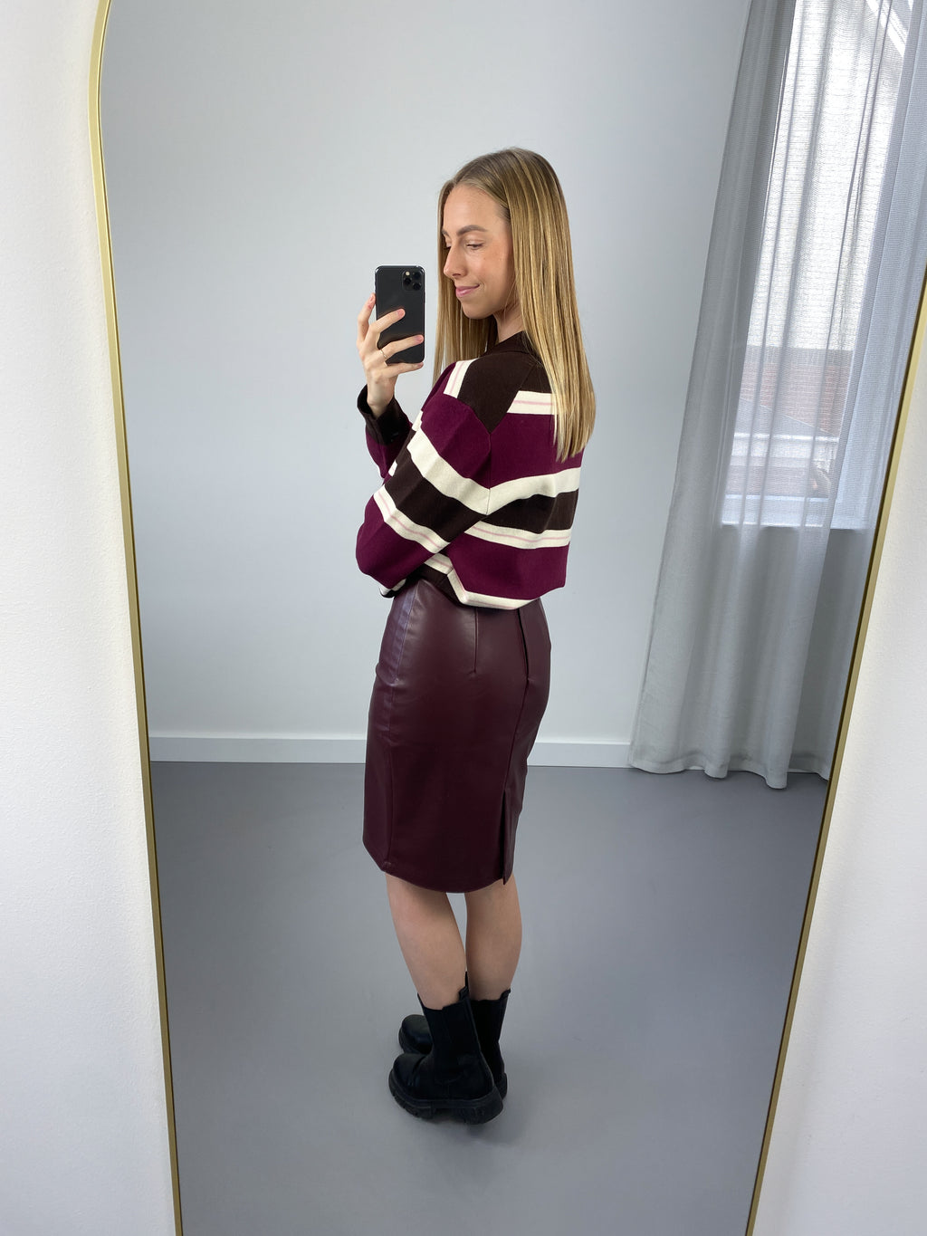 Mae Leather Look Rok  | Burgundy
