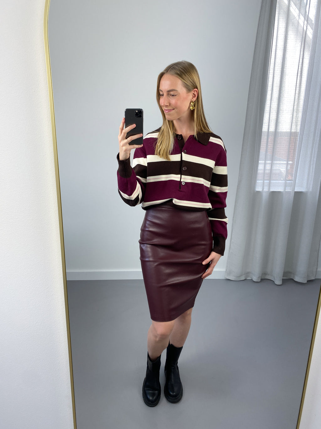 Mae Leather Look Rok  | Burgundy