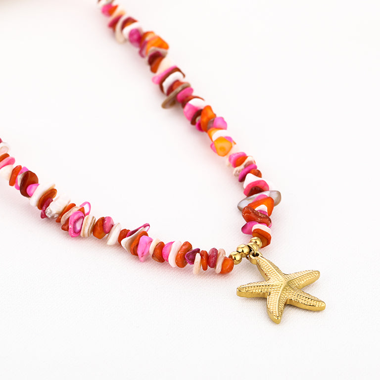 Ketting zeester stainless steel roze oranje wit goud