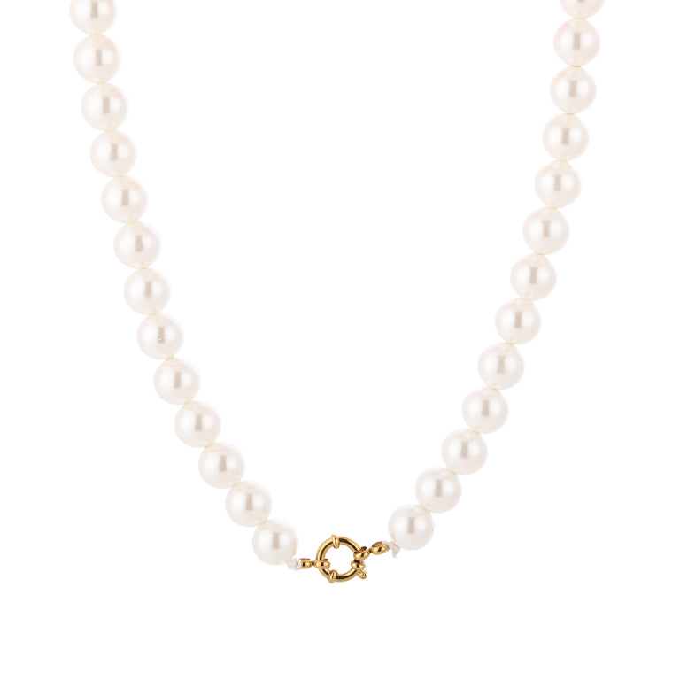 Parelketting stainless steel wit goud