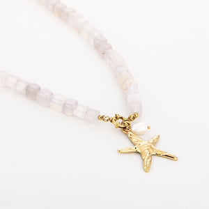 Ketting zeester parel stainless steel goud wit