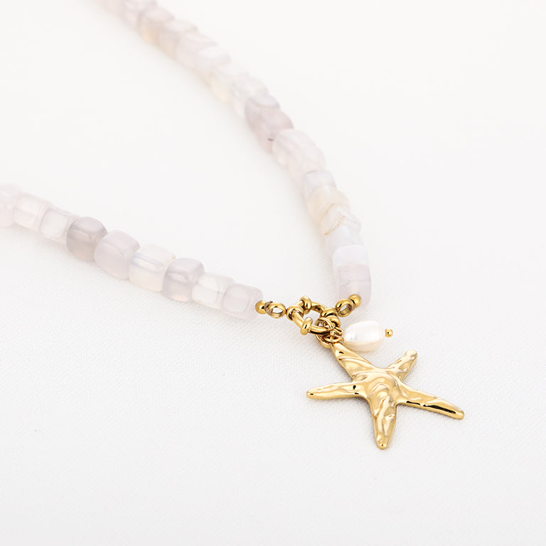 Ketting zeester parel stainless steel goud wit