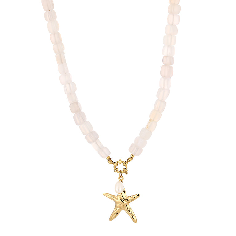 Ketting zeester parel stainless steel goud wit