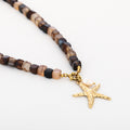 Ketting zeester parel stainless steel goud bruin
