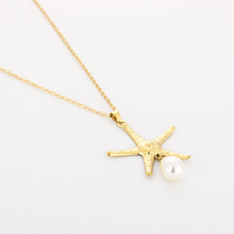 Lange ketting zeester stainless steel goud