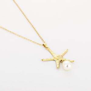Lange ketting zeester stainless steel goud