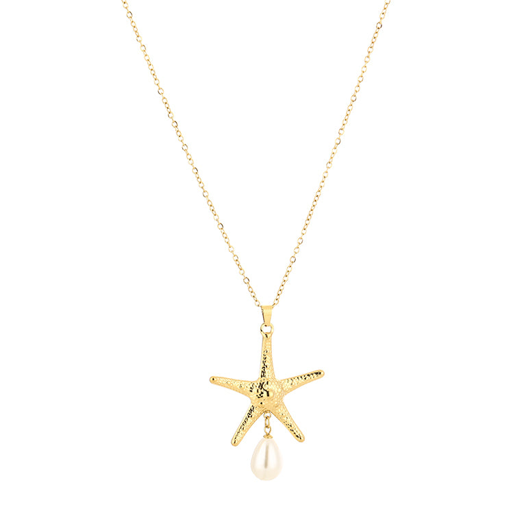 Lange ketting zeester stainless steel goud